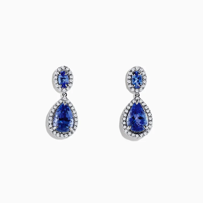 Silver Dangle Earrings For Special Occasions-Nahla Siri 14K Gold Tanzanite and Diamond Earrings, 2.90 TCW