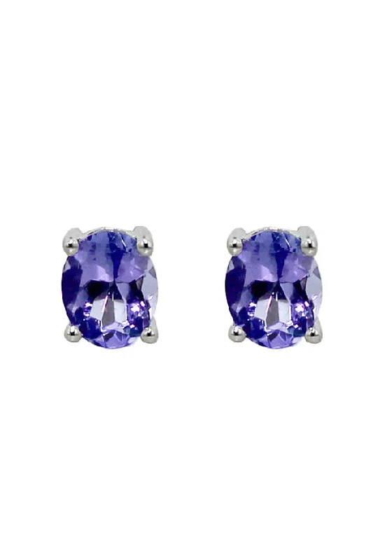 Unique Drop Earrings For Special Occasions-14K White Gold Oval Tanzanite Stud Earrings, 0.65 TCW