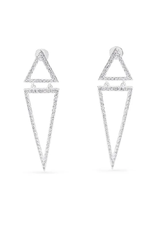 Silver Earrings For Trendy Style-Pave Classica 14K White Gold Diamond Triangles Earrings, 0.59 TCW