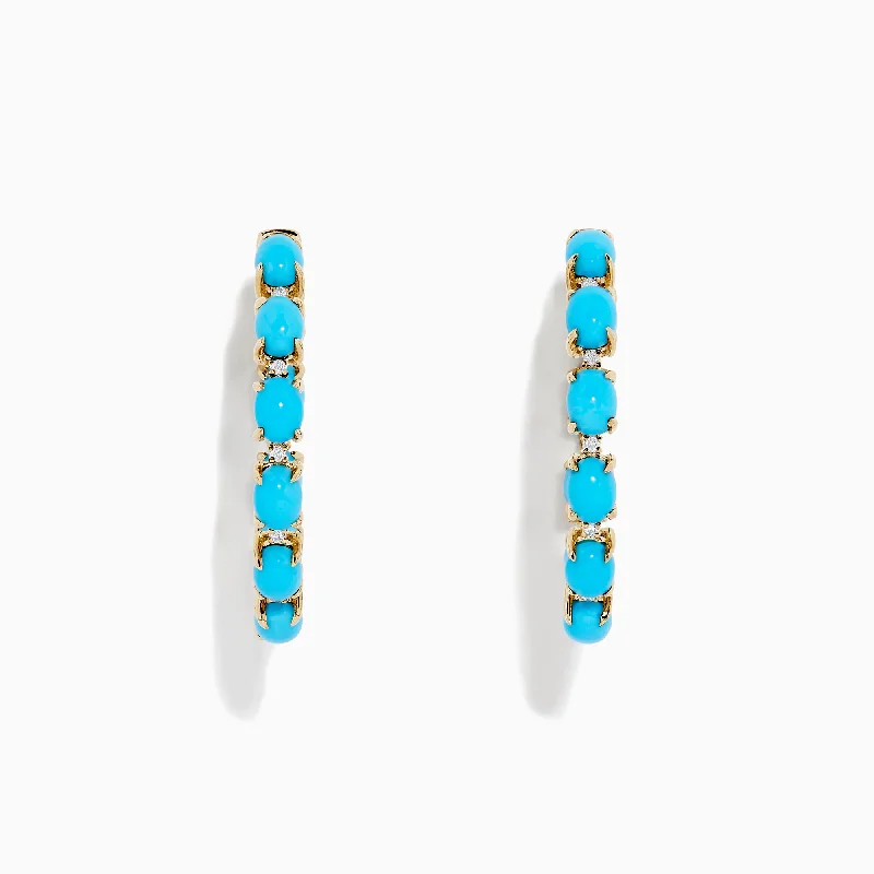 Hoop Earrings For Fashionable Look-14K Yellow Gold Turquoise Hoop Earrings, 3.95 TCW