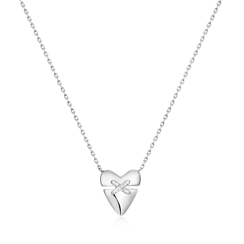 Custom family pendant necklaces-Kiss Pave Heart Necklace in Silver by Ania Haie