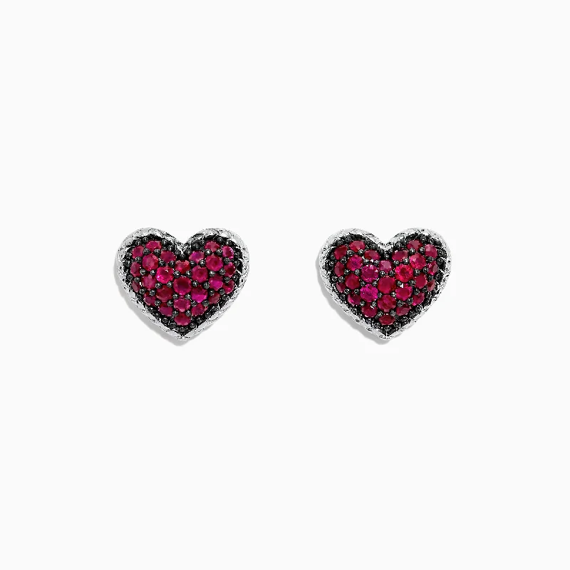 Artistic Silver Earrings For Bold Style-925 Sterling Silver Ruby Heart Earrings, 1.31 TCW