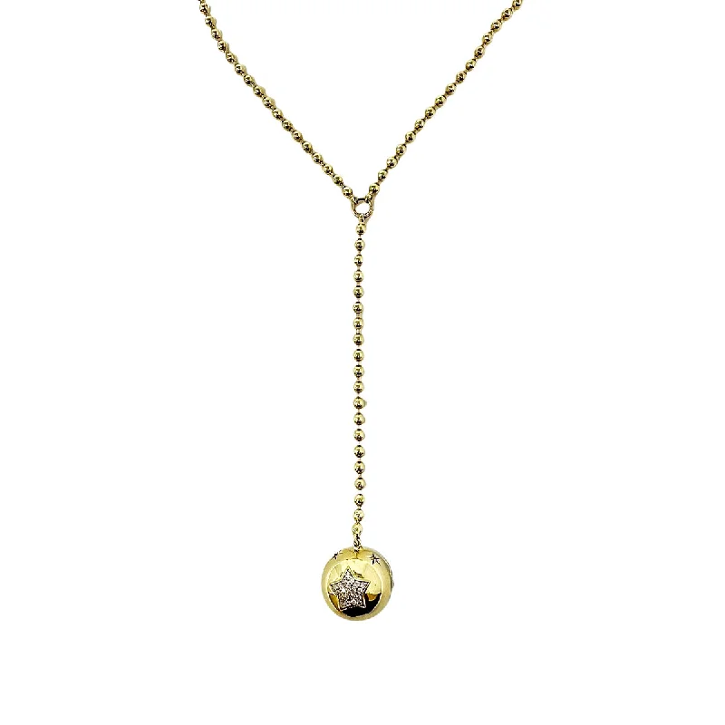 Crystal necklaces with healing properties-14K Gold Ball Chain Y Necklace with Diamond Embellished Ball Drop