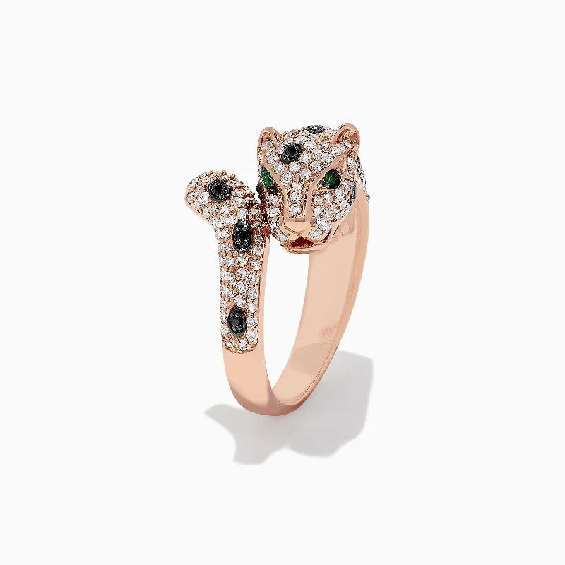 Affordable diamond wedding rings-Signature 14K Rose Gold Diamond & Emerald Panther Ring, 0.95 TCW