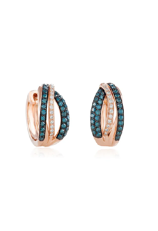 Beautiful Earrings For Wedding Parties-Bella Bleu 14K Rose Gold Blue and White Diamond Earrings, 0.51 TCW