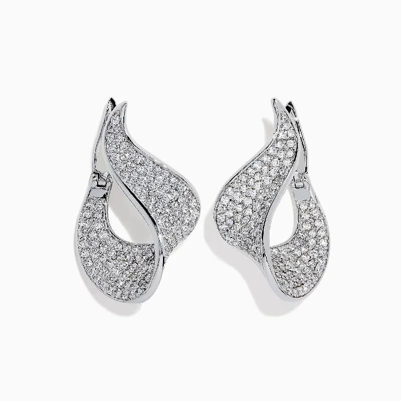 Elegant Silver Earrings For Evening Style-Pave Classica 14 Karat White Gold Diamond Earrings, 2.25 TCW