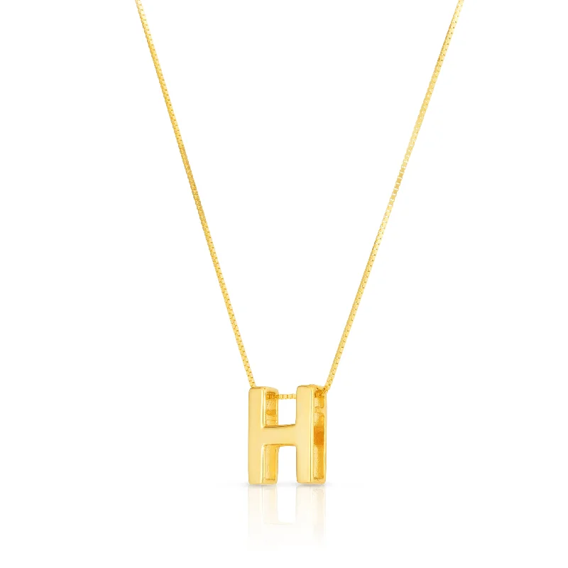 Handmade necklaces for mothers day-14K Gold Block Letter Initial H Necklace