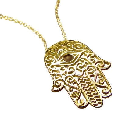 Handmade crystal necklaces for healing-Hamsa Sterling Silver or 14K Gold Necklace