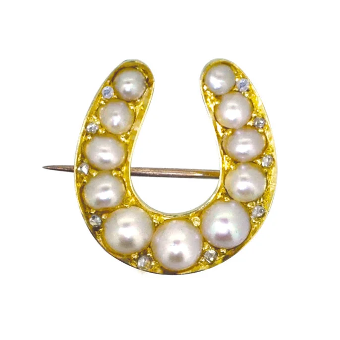 Flower Brooch-Pearl & Diamond Horse Shoe Brooch