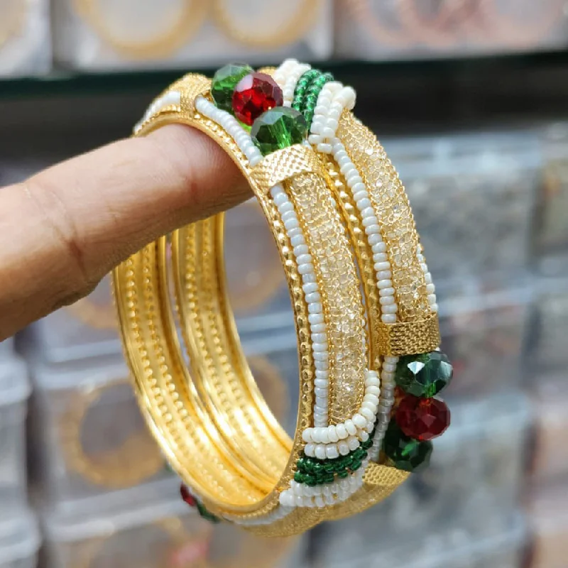 engraved bracelets for him-Chunky bangles for bold outfits-Pooja Bangles Gold Plated Austrian Stone And Pearls Bangle Set