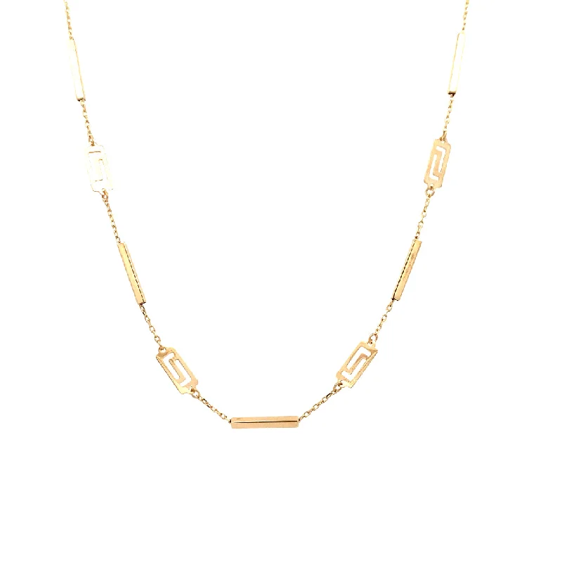 Gothic style necklaces-Greek Key and Bar Station Necklace in Yellow Gold