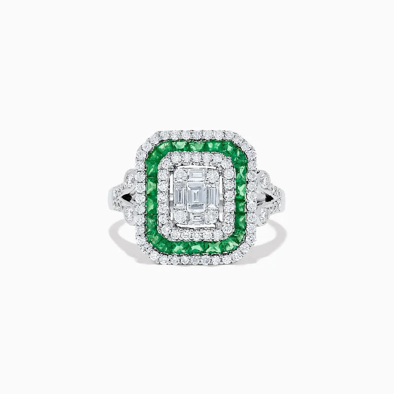 Affordable wedding rings for couples-Brasilica 14K White Gold Emerald and Diamond Ring