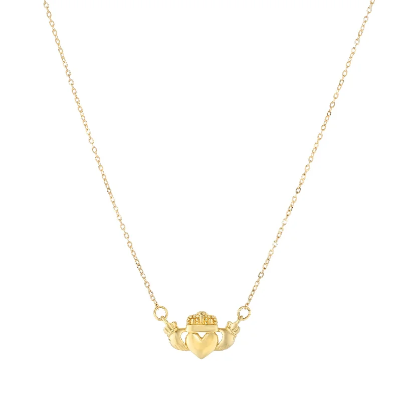 Chunky gold necklaces for statement looks-14K Gold Claddagh Necklace