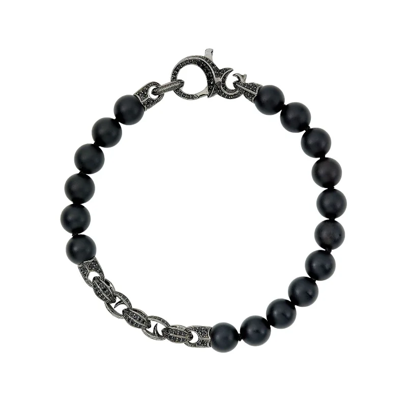 Textured Bracelets-Thorn Beaded Bracelet in Black Onyx and Black Sapphire