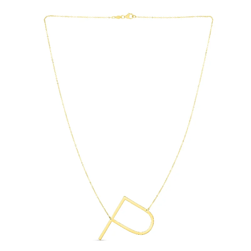 Simple chain necklaces for women-14K Gold Large Initial P Necklace