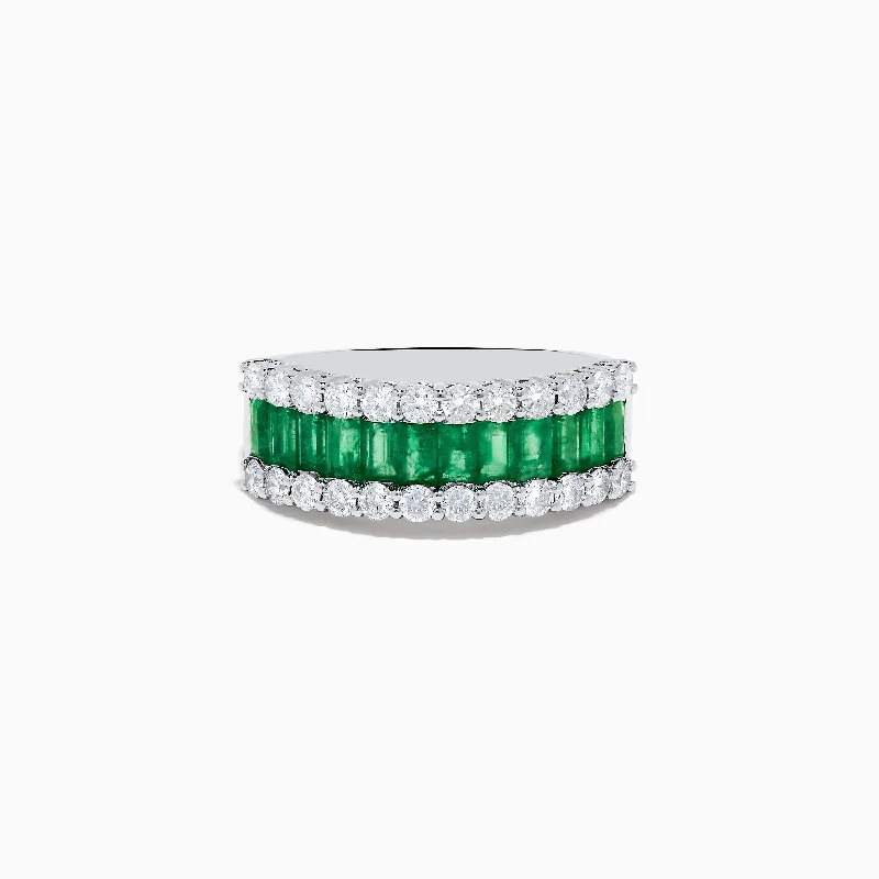 Handmade wedding bands-Brasillica 14K White Gold Emerald and Diamond Ring