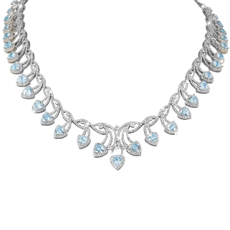 Gold necklaces with pendants for gifts-JULEVE 18KT 40.69 CTW BLUE ZIRCON & 15.56 CTW DIAMOND VINE HALO NECKLACE