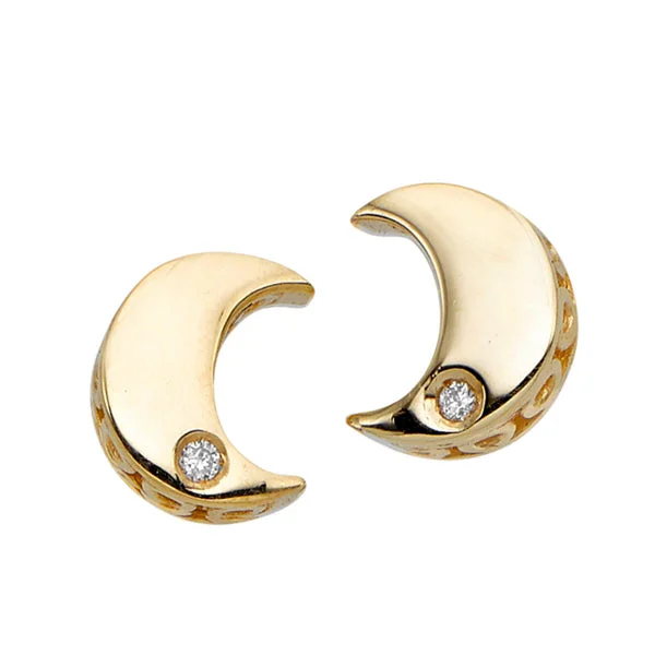 Modern Earrings For Fashion Trends-14k Gold .01ct Diamond Moon Stud Earrings