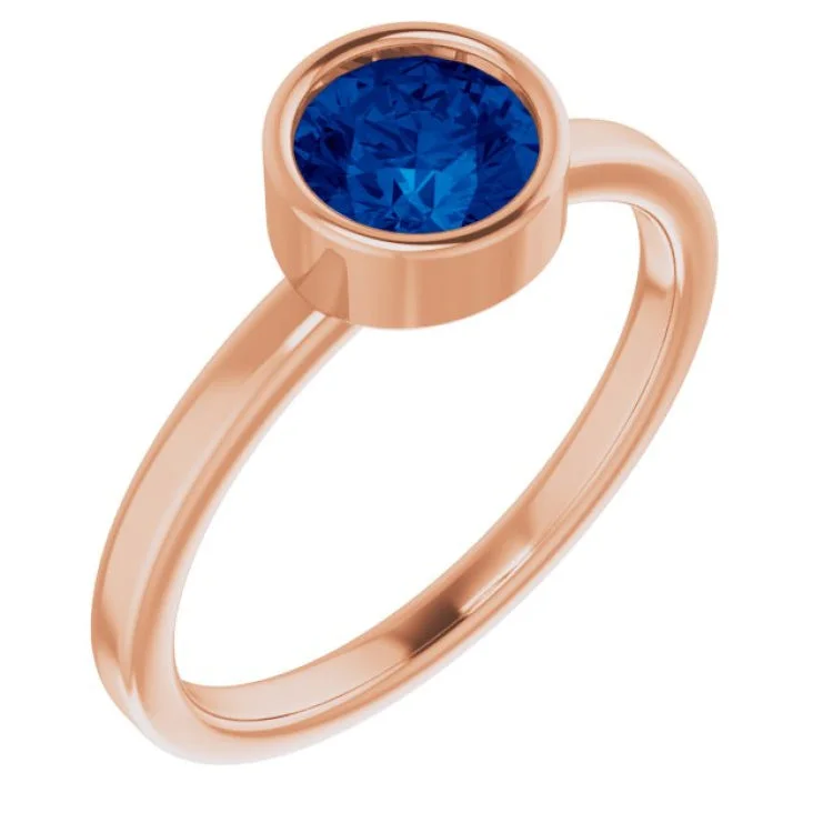 Unique engagement rings for couples-14K Rose 6 mm Natural Blue Sapphire Ring