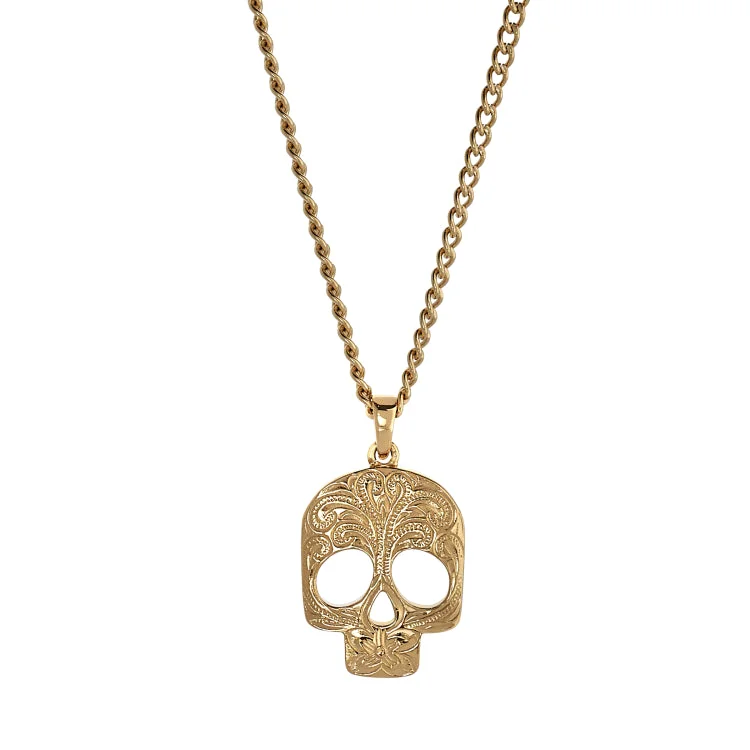 Unique gemstone necklaces for every occasion-Gold IP Finish Stainless Steel Skull Necklace on 20" Curb Chain