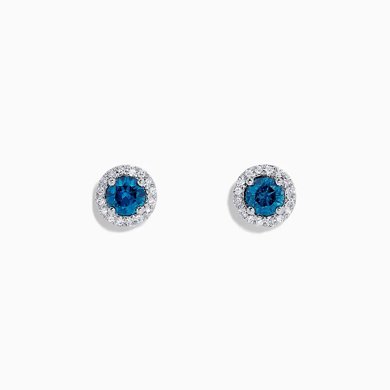 Geometric Drop Earrings For Chic Style-Bella Bleu 14K Gold Blue and White Diamond Stud Earrings, 0.71 TCW