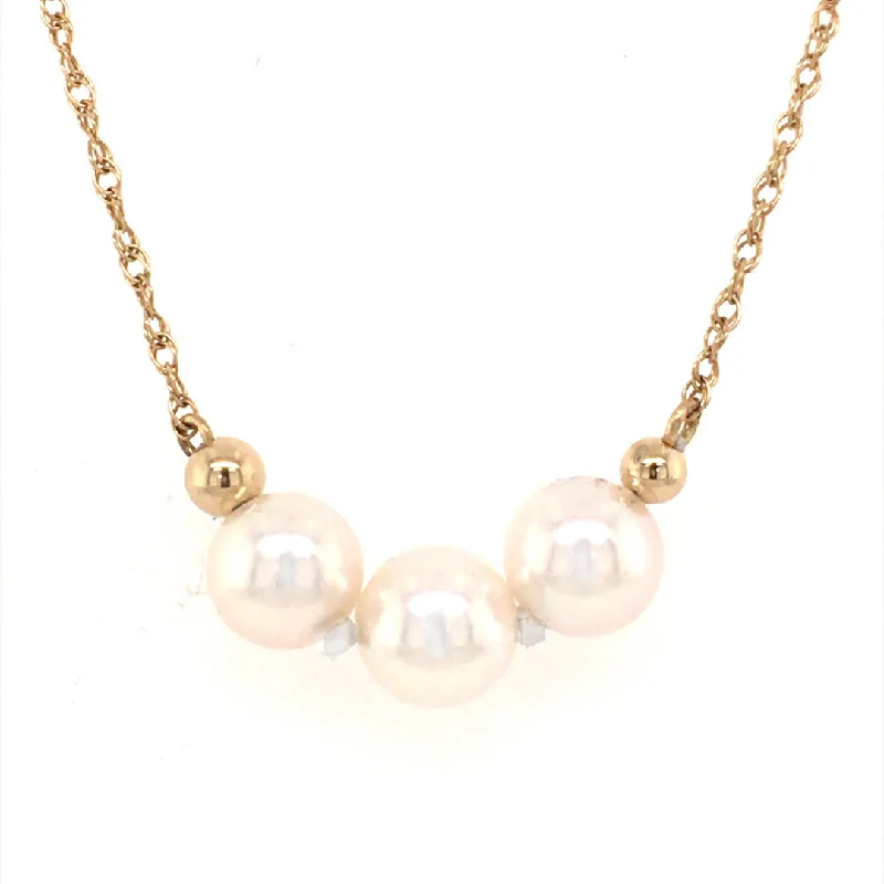 Vintage style silver necklaces-Three Pearl Add-a-Pearl Necklace in Yellow Gold by B&C