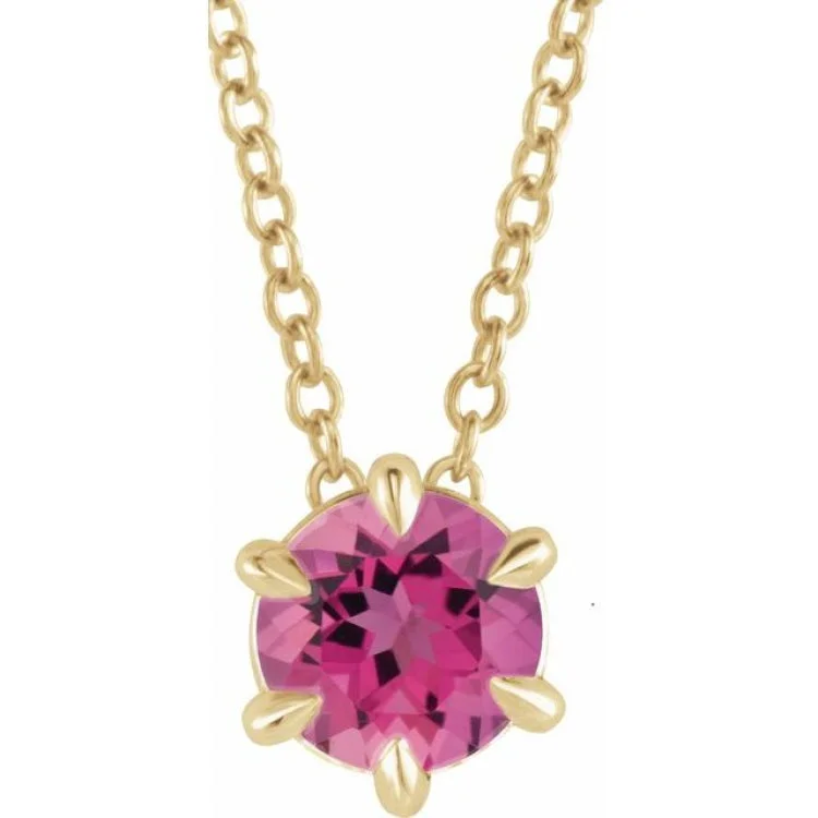 Sparkly crystal necklaces-14K Yellow 5 mm Natural Pink Tourmaline Solitaire 16-18" Necklace