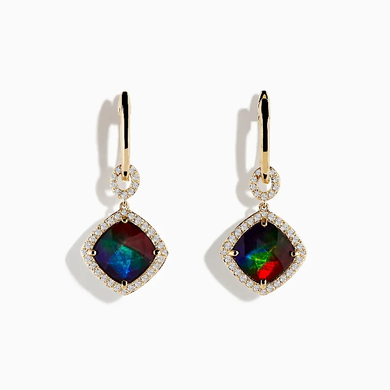 Vintage Drop Earrings For Elegant Appeal-14K Yellow Gold Ammolite and Diamond Earrings