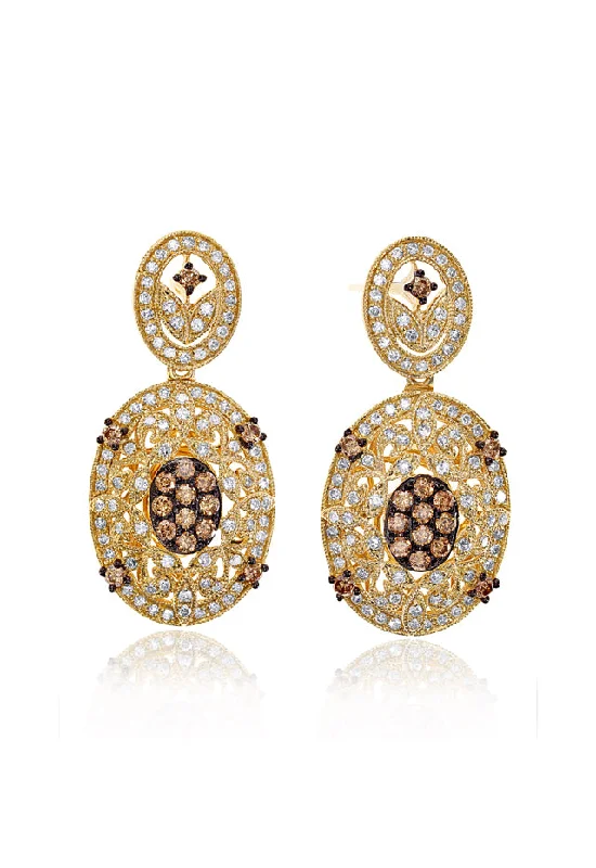 Geometric Earrings For Statement Fashion-14K Yellow Gold Espresso and White Diamond Earrings, 0.94 TCW