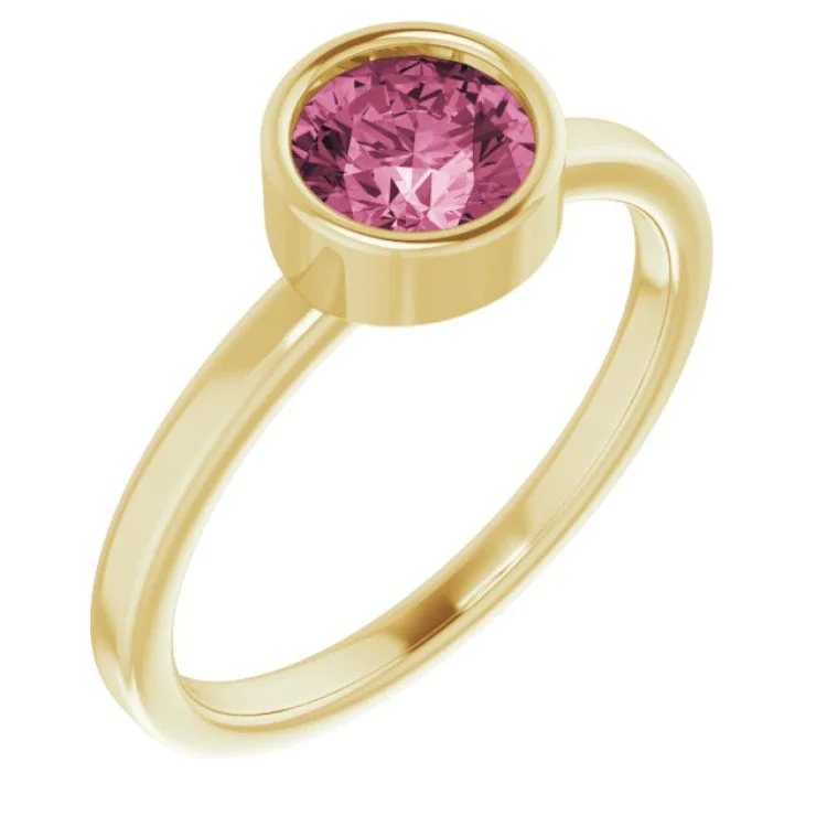 Vintage gemstone engagement rings-14K Yellow 6 mm Natural Pink Tourmaline Ring