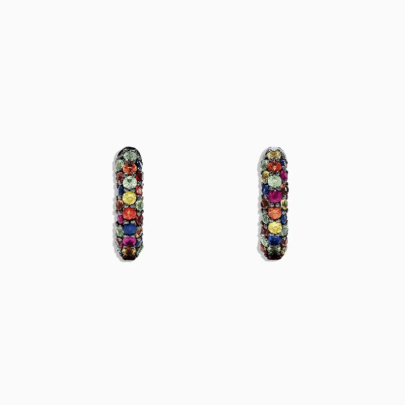 Statement Earrings For Fashion Lovers-925 Sterling Silver Multi Sapphire Splash Huggie Earrings, 1.98 TCW