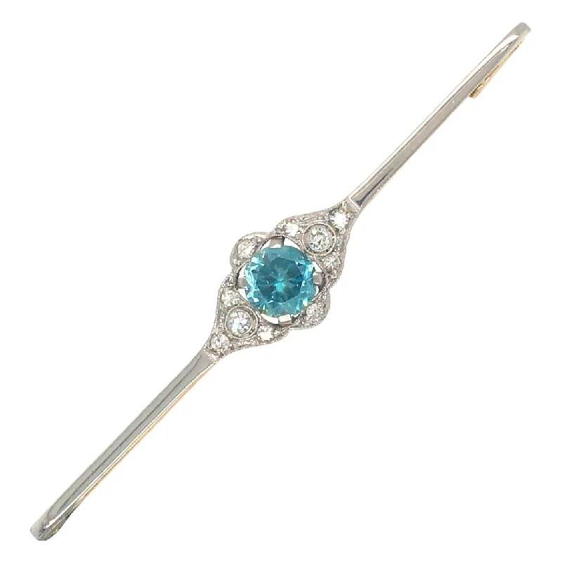 Creative Brooch-Diamond & Blue Zircon Bar Brooch