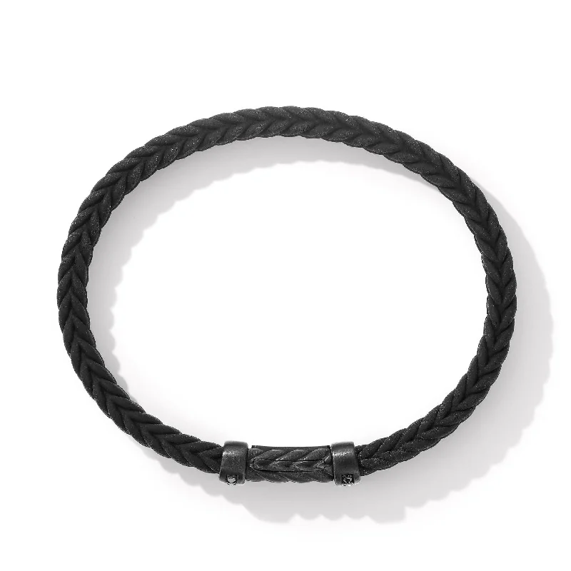 Father's Day Bracelets-Chevron Black Rubber Bracelet with Black Titanium and Pave Black Diamonds