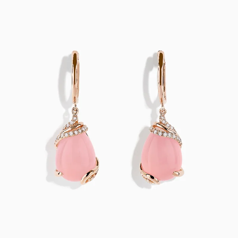 Minimalist Earrings For Subtle Look-14K Rose Gold Rose Quartz and Diamond Drop Earrings