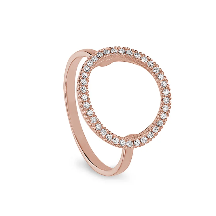 Men’s wedding bands with sapphires-Rose Gold Finish Sterling Silver Micropave Open Circle Ring with Simulated Diamonds