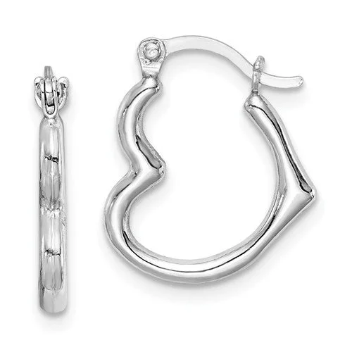 Trendy Earrings For Winter Fashion-Sterling Silver Heart Hinged Hoop Earrings