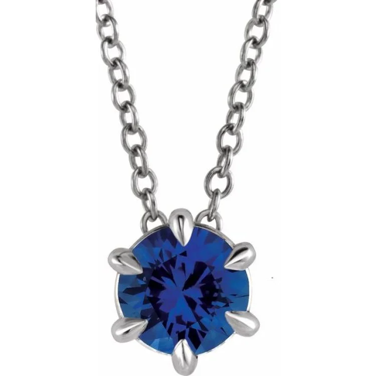 Fashionable statement necklaces-Sterling Silver 5 mm Lab-Grown Blue Sapphire Solitaire 16-18" Necklace