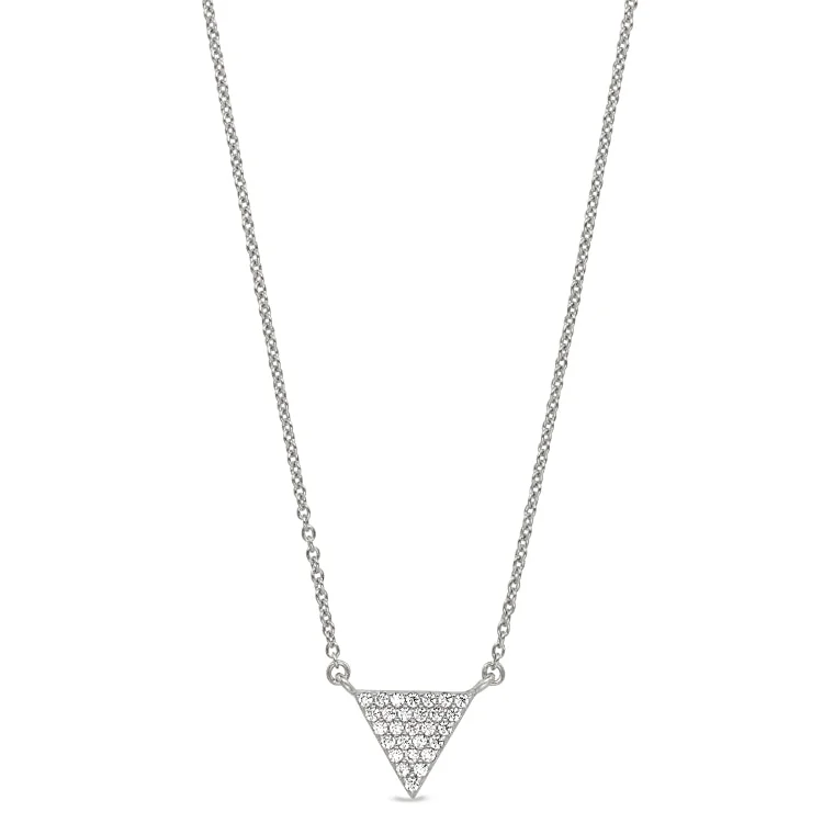 Simple gold chain necklaces-Platinum Finish Sterling Silver Micropave Triangle Necklace with Simulated Diamonds on 16"-18" Adjustable Chain