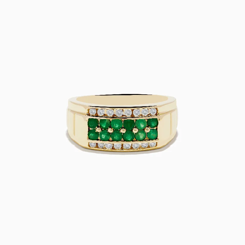 Antique engagement rings for women-Men's Brasilica 14K Yellow Gold Emerald and Diamond Ring