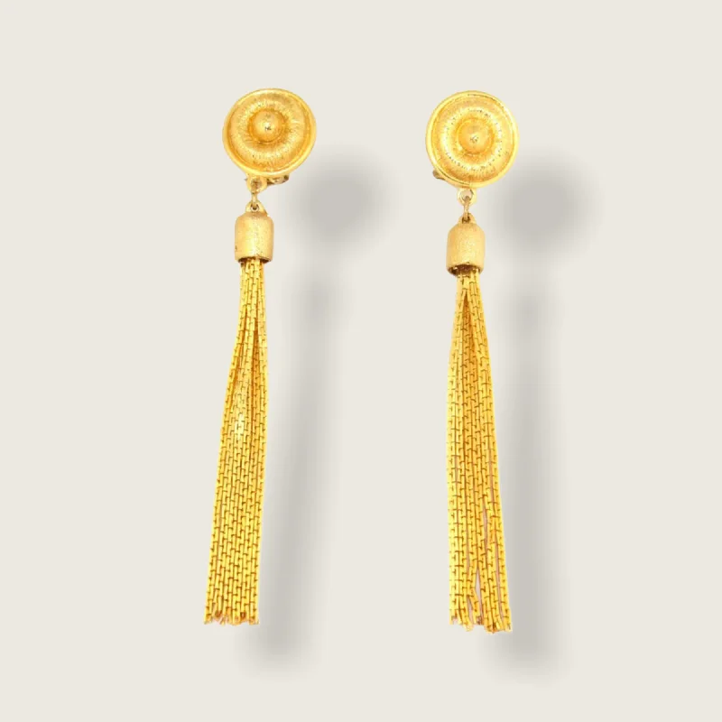 Classic Stud Earrings For Casual Fashion-Gold Tassell Earrings Chandelier