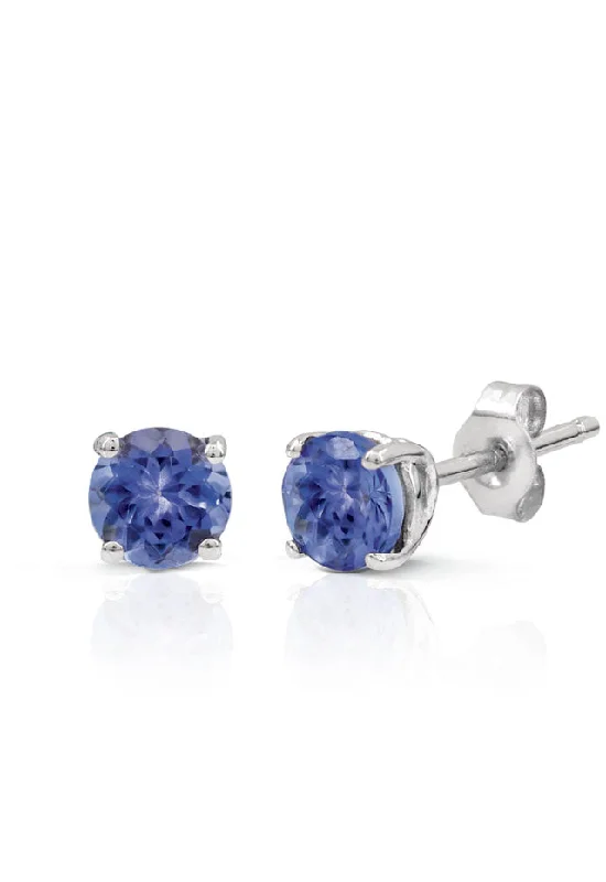 Chic Silver Earrings For Classic Style-14K White Gold Round Tanzanite Stud Earrings, 0.65 TCW