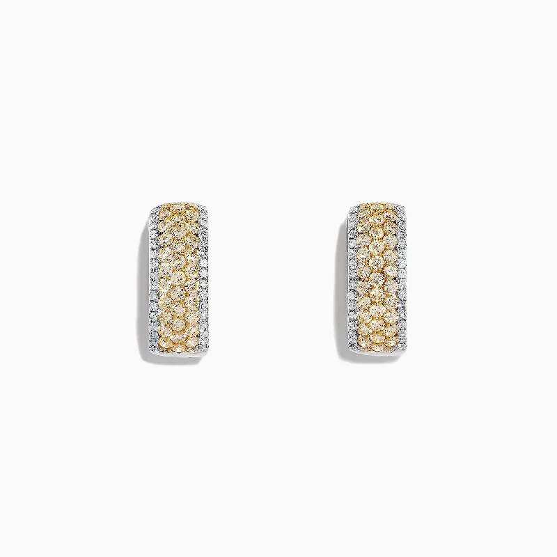 Simple Drop Earrings For Chic Look-Canare 14K Gold 5/8" Pave Yellow Diamond Hoop Earrings, 1.26 TCW