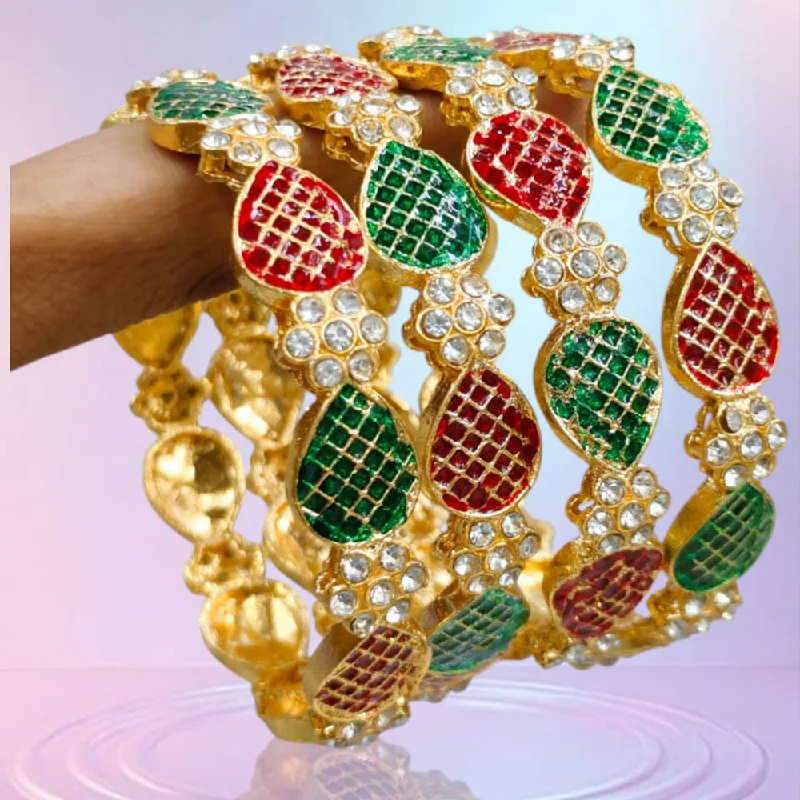 stackable bracelets for women-Bangles with pearls for classy looks-Pooja Bangles Gold Plated Austrian Stone Meenakari Bangle Set