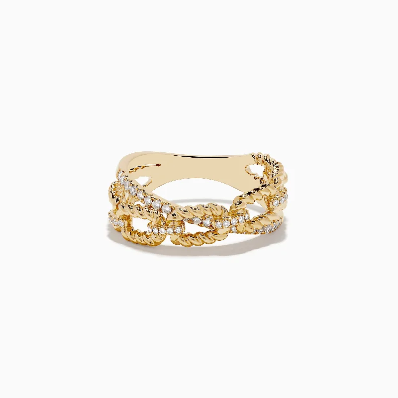 Vintage rings for brides-D'oro 14K Yellow Gold Diamond Crossover Chain Link Ring