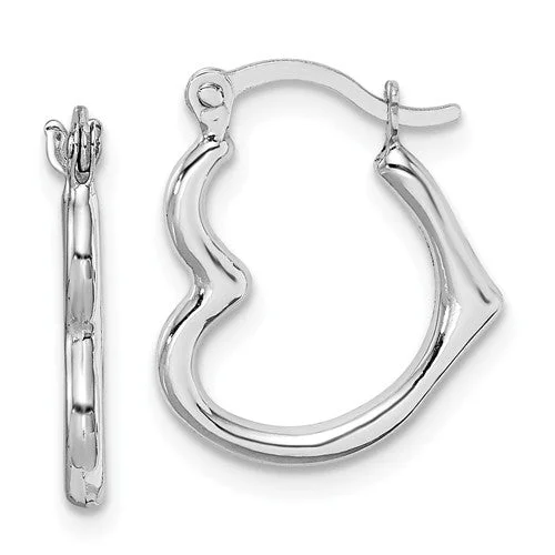 Silver Pendant Earrings For Fashionable Look-10k White Gold 16mm Heart Hinged Hoop Earrings