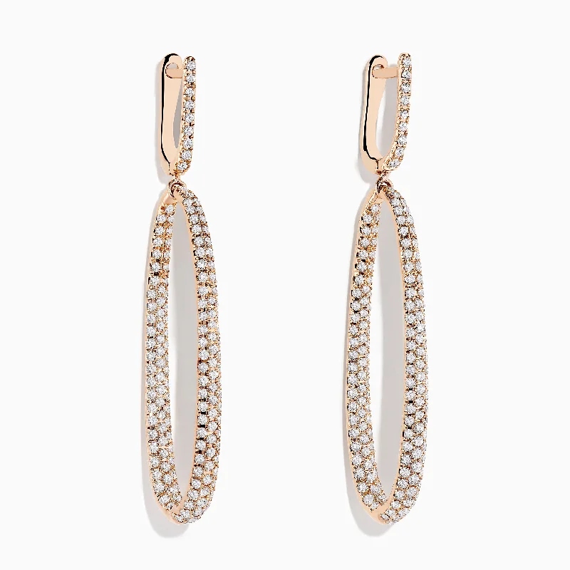 Chic Hoop Earrings For Everyday Wear-Pave Rose 14K Rose Gold Diamond Inside Out Earrings