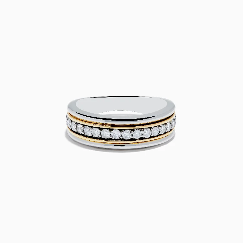 Wedding rings for brides with diamonds-Men's 925 Sterling Silver & 18K Yellow Gold Diamond Band Ring