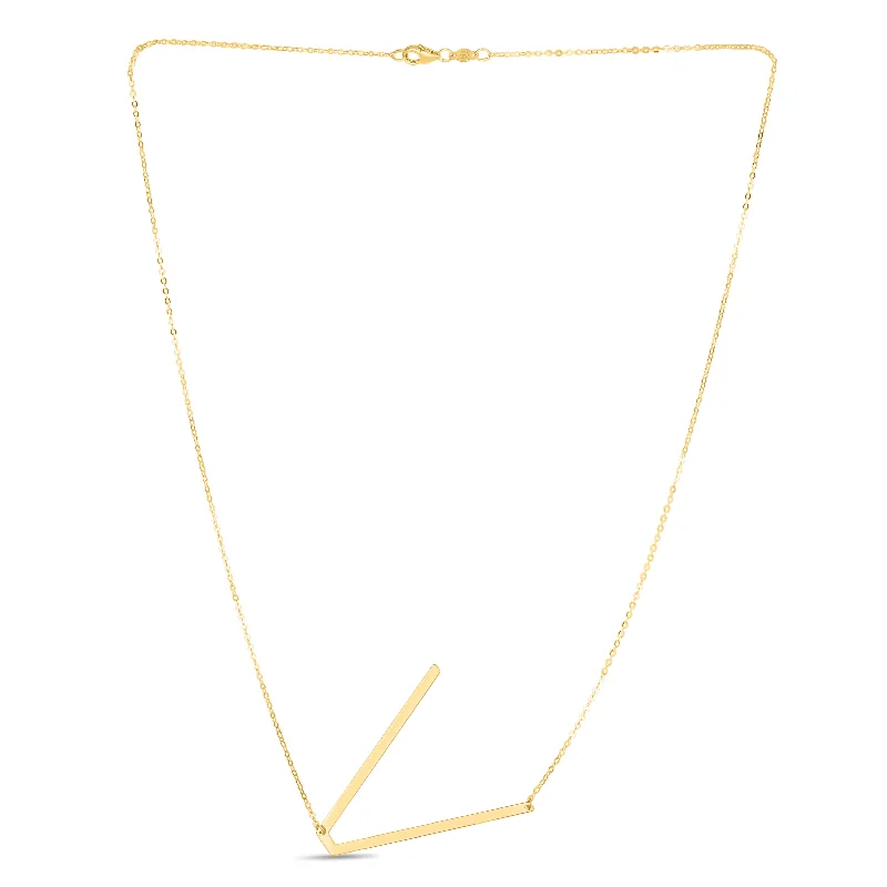 Unisex pendant necklaces-14K Gold Large Initial V Necklace