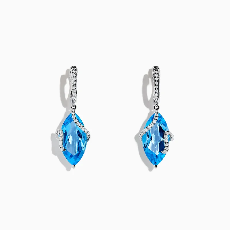 Sparkling Earrings For Special Occasions-Ocean Bleu 14K White Gold Blue Topaz and Diamond Earrings, 13.98 TCW