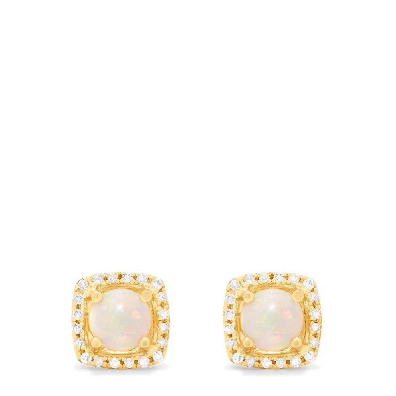 Minimalist Drop Earrings For Chic Style-Aurora 14K Yellow Gold Opal and Diamond Stud Earrings, 0.92 TCW